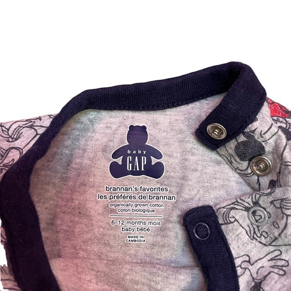 DISNEY BABY GAP 100% ORGANIC COTTON LONG SLEEVE ONSIE 6-12 MONTHS - Picture 8 of 9